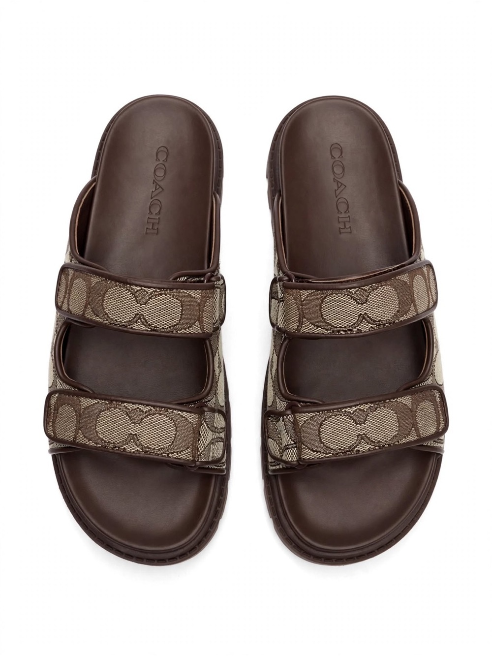 NWT COACH Twin Band Signature Sport Slide Sandals Oak Maple CBN29